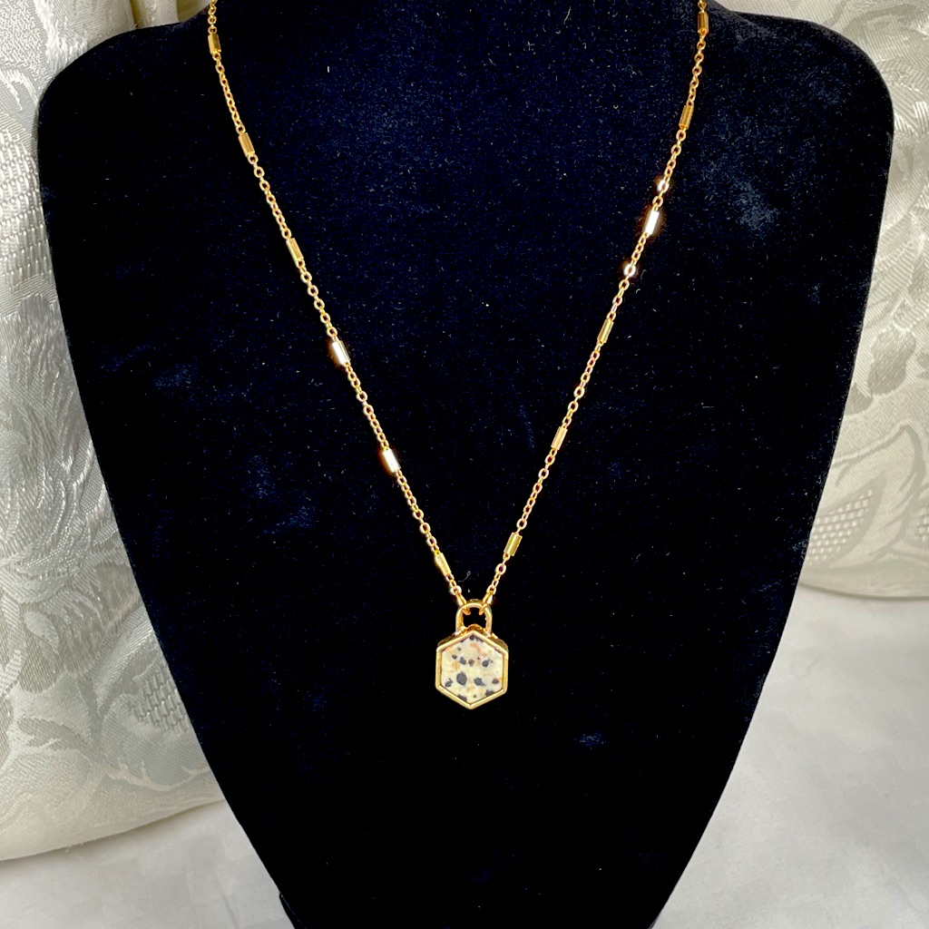 New! Marble Hexagon Pendant Necklace